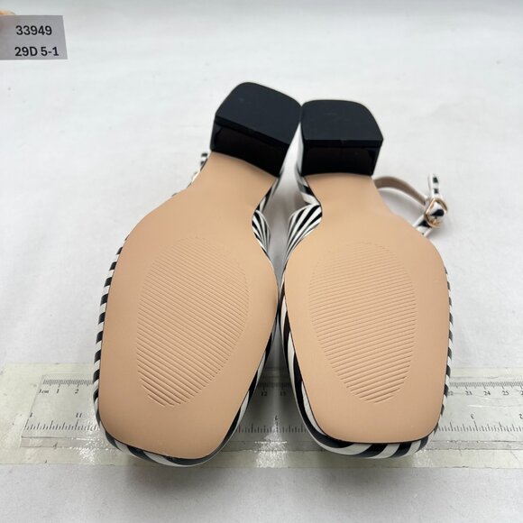 YDN Black Stripe Square Toe Block Low Heels Slingback Formal Loafer Dressy Pump - Picture 7 of 8